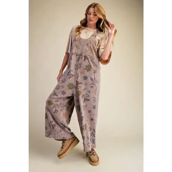 EASEL SIGNATURE PRINTED SOFT WASHED TERRY JUMPSUIT - Picture 1 of 6